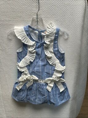 Baby Sara Blue Stripe Ruffle Bow Toddler Kids Dress. Cotton/Poly. NWT. Adorable!